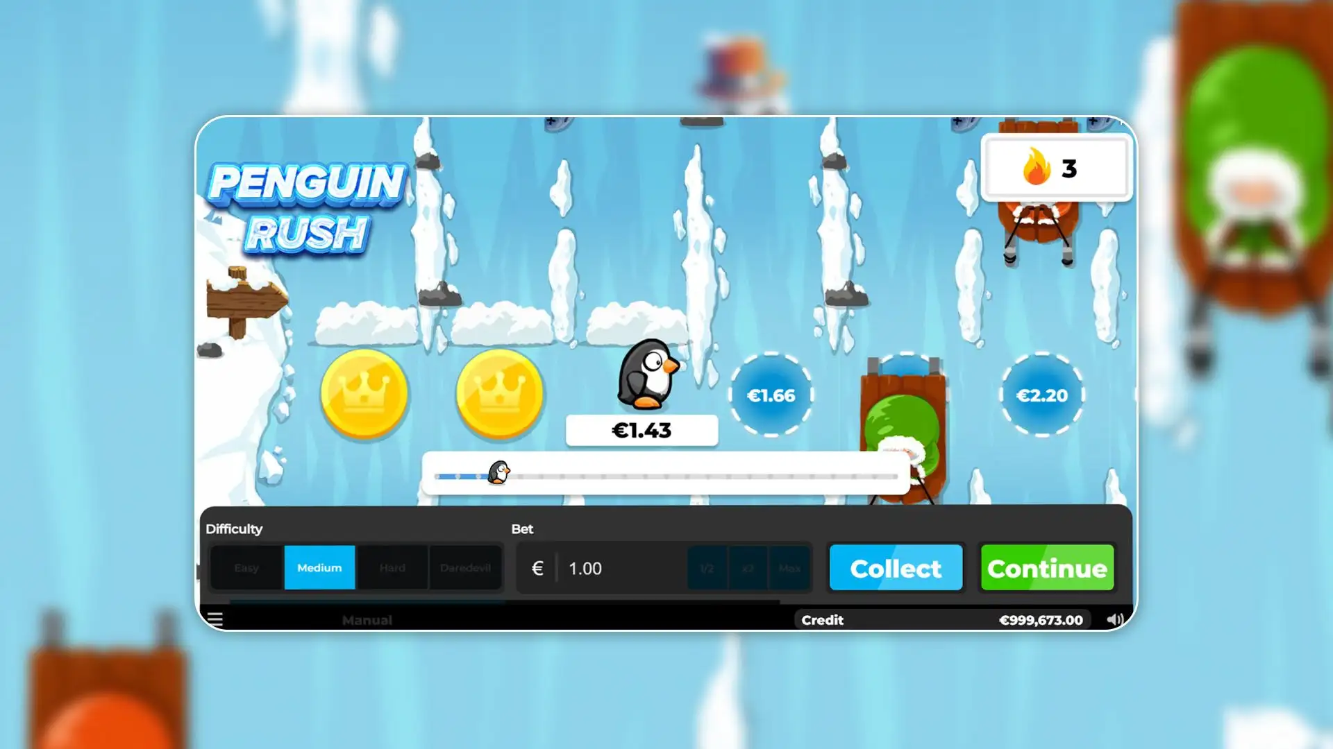 Victoria con alto multiplicador en Penguin Rush