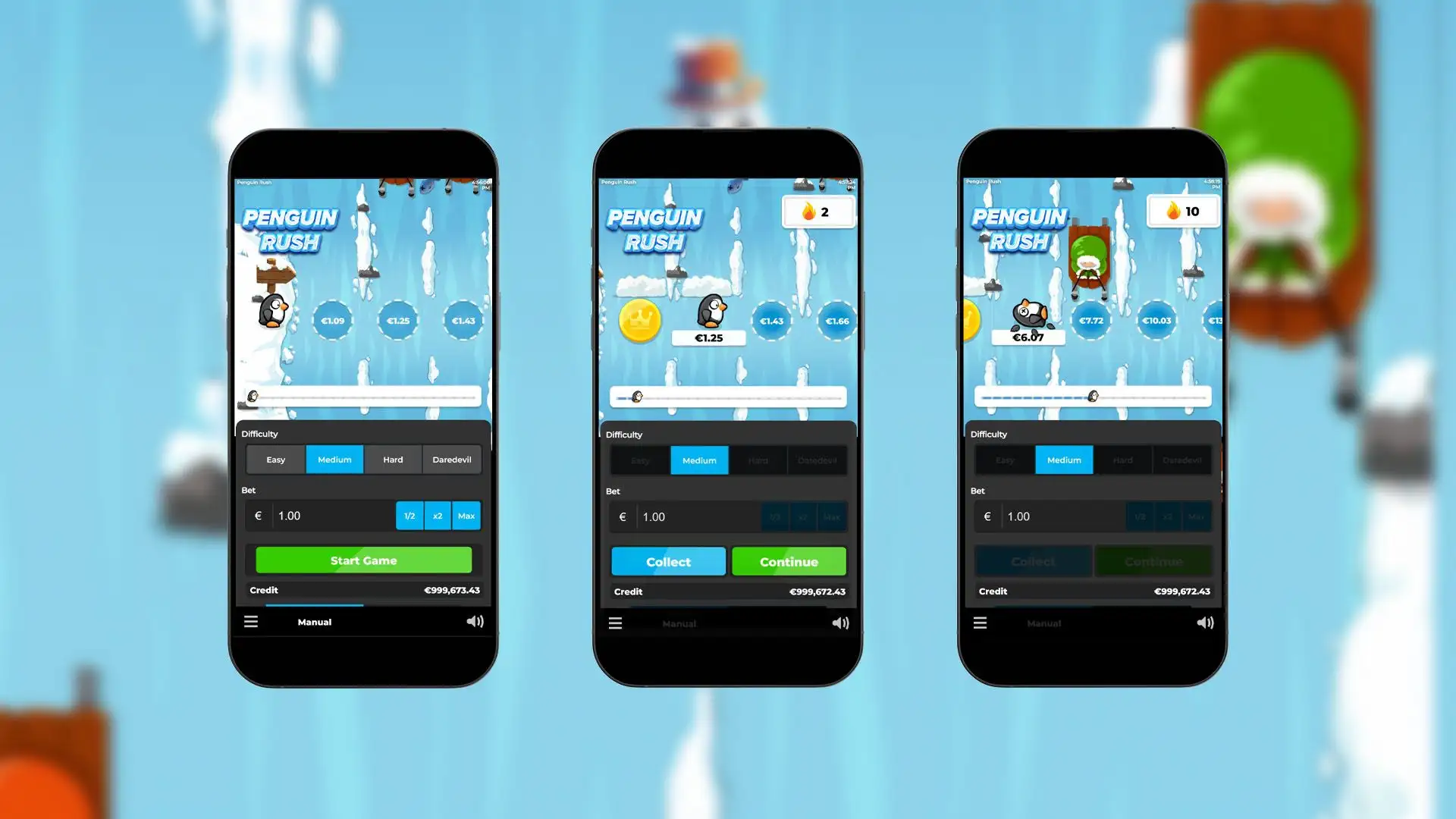 Juego Penguin Rush abierto en un smartphone